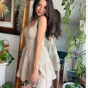 Linen-Blend Corset Button Tiered Mini Dress